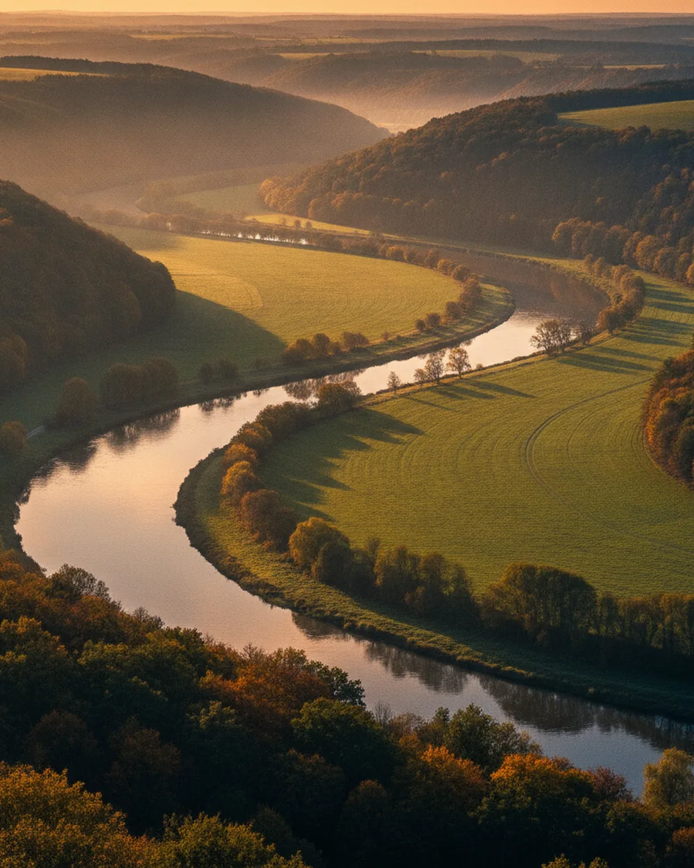 Saale-Flusstal im Abendlicht — sinnbildlich für den Wirtschaftsraum Saalekreis